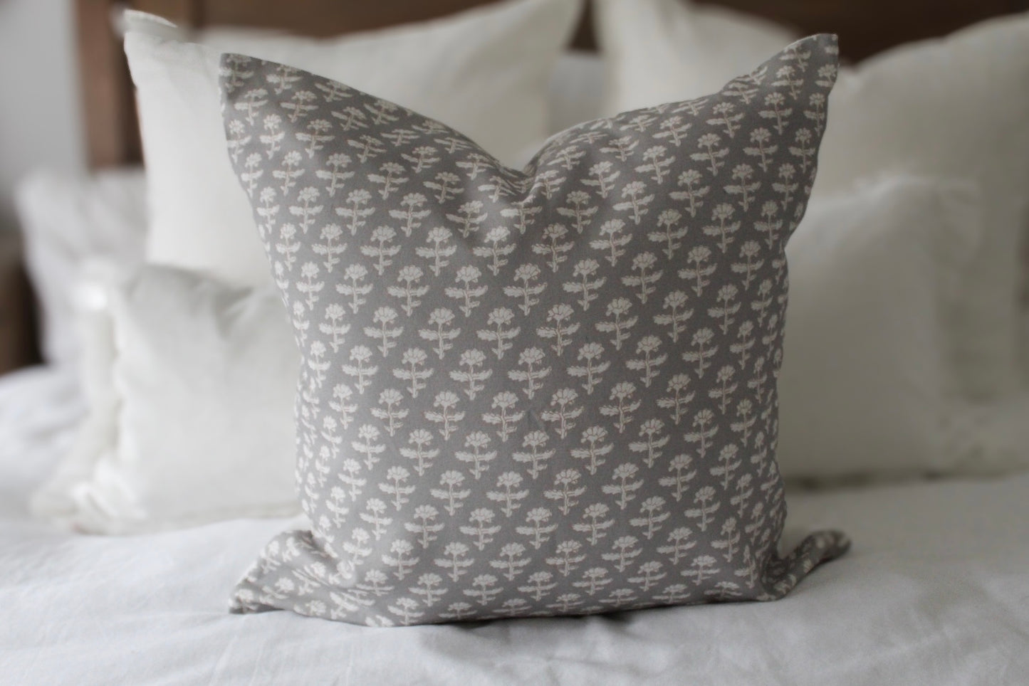 Grey floral 45 x 45cm cotton cushion
