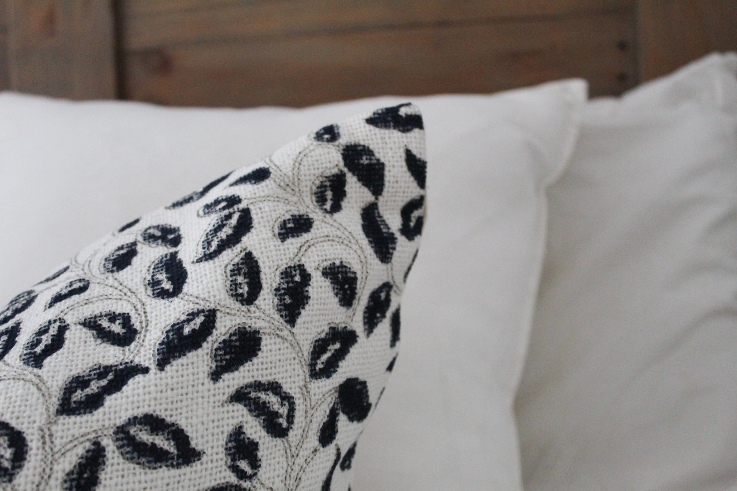 Floral print ivory and navy cotton country cushion 45x45cm