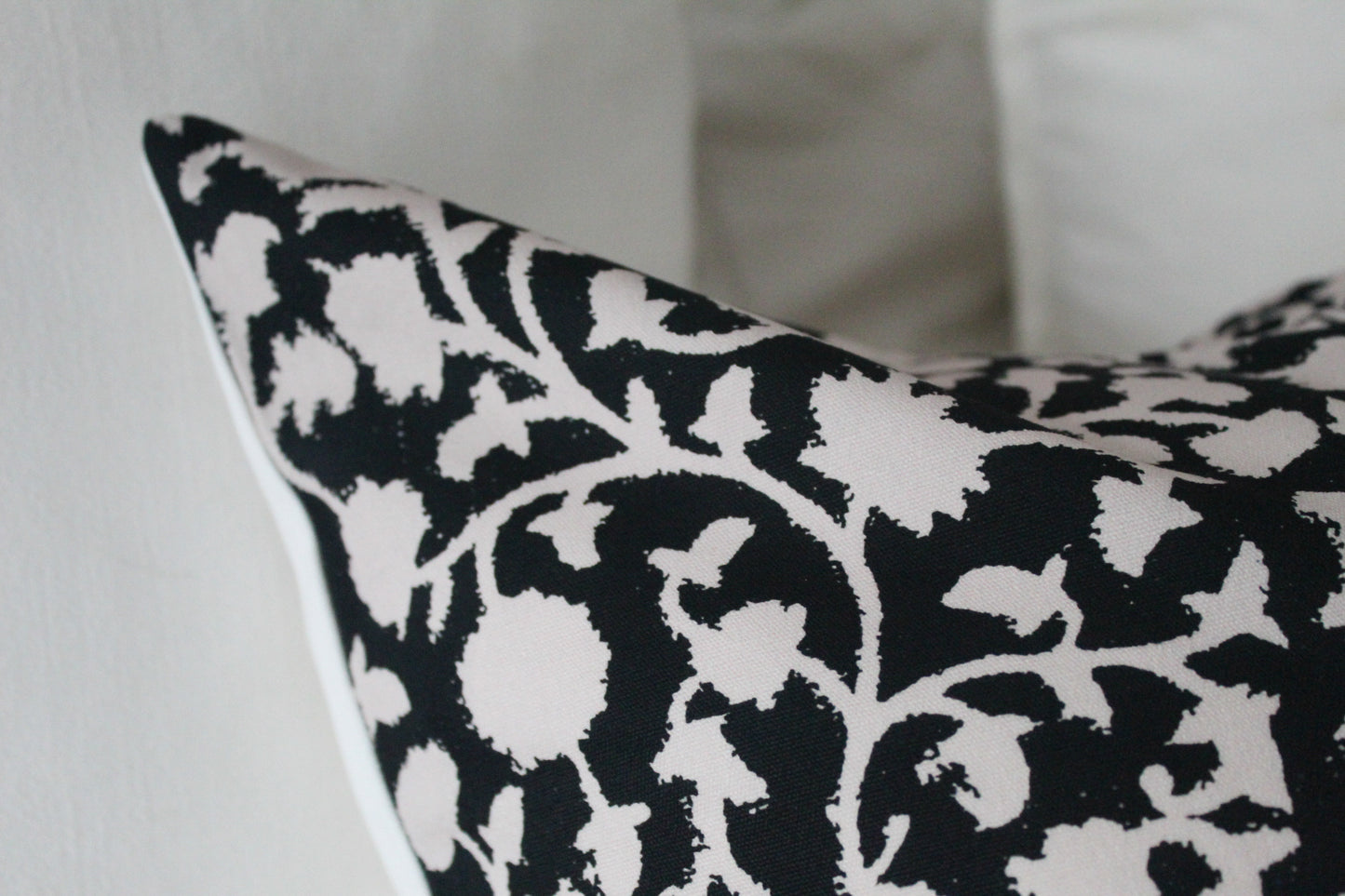 Black floral patterned cotton cushion 45 x 45cm