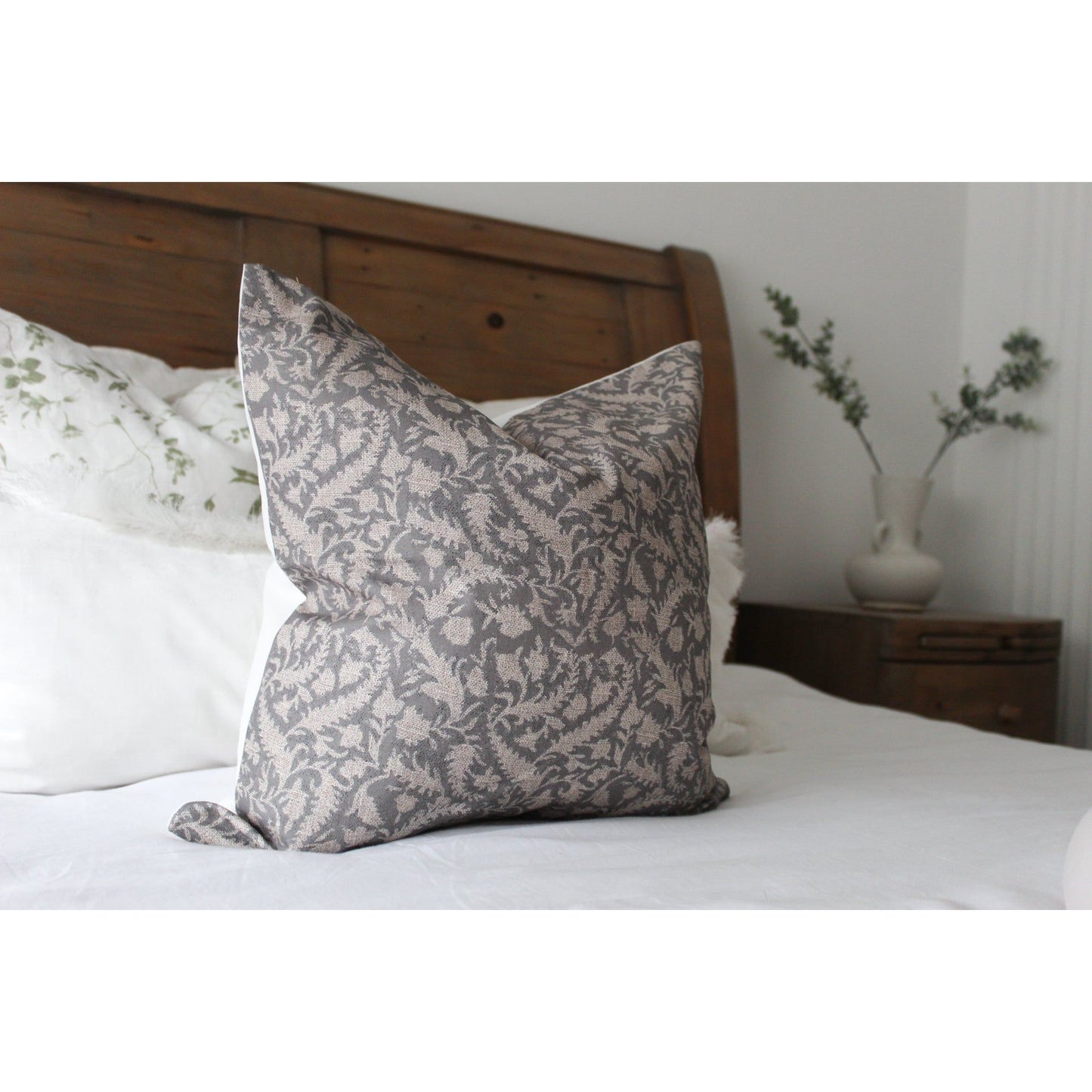 Floral cotton grey cotton country style cushion 45 x 45cm