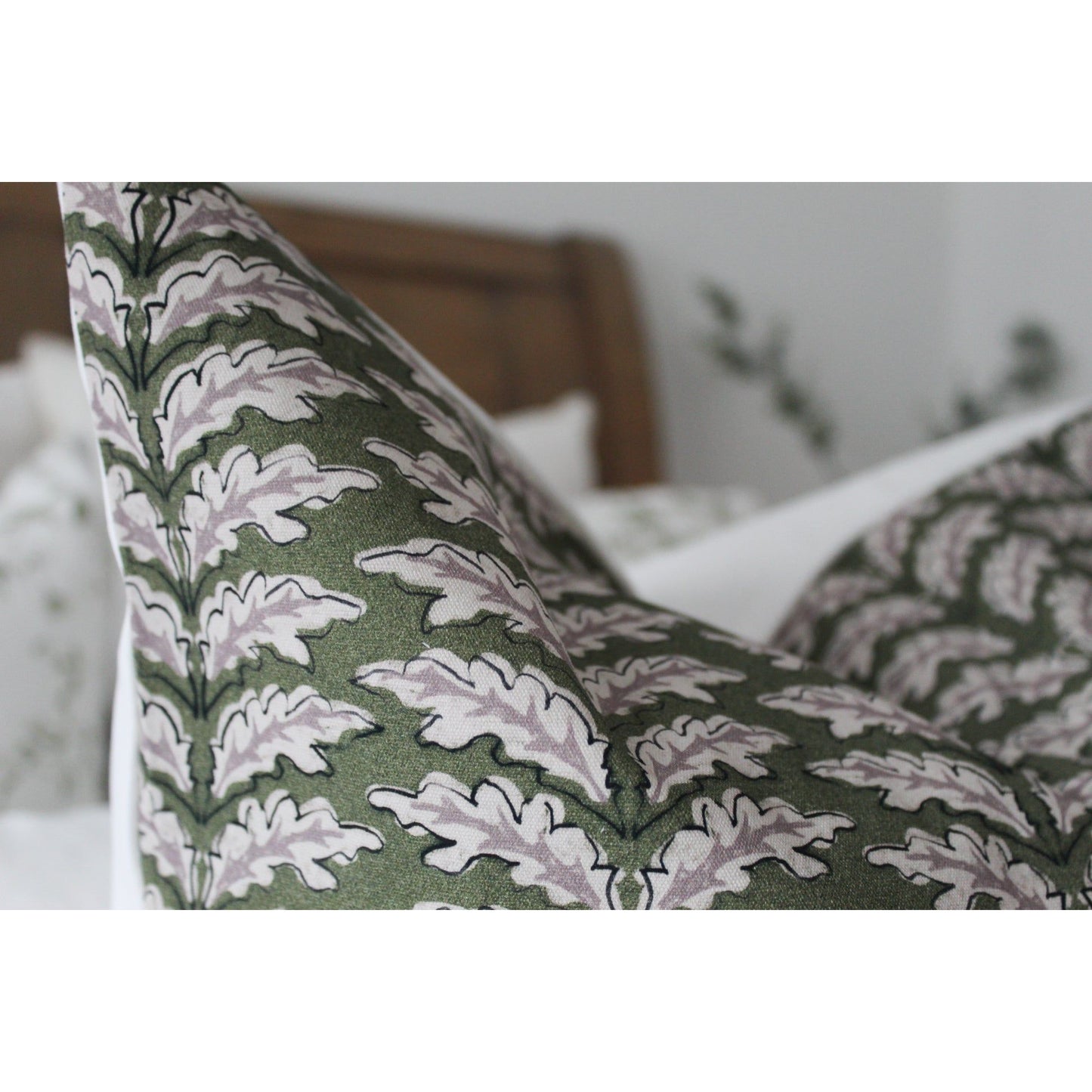 Green floral cotton cushion 50 x 50cm