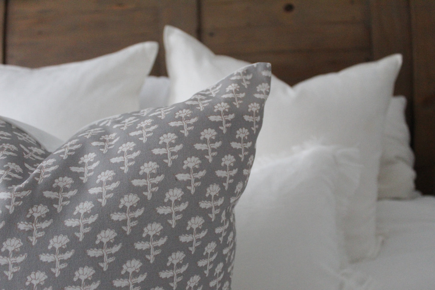 Grey floral 45 x 45cm cotton cushion