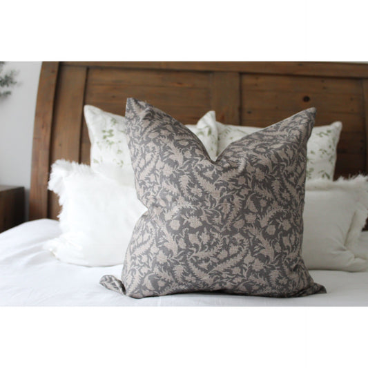 Floral cotton grey cotton country style cushion 45 x 45cm