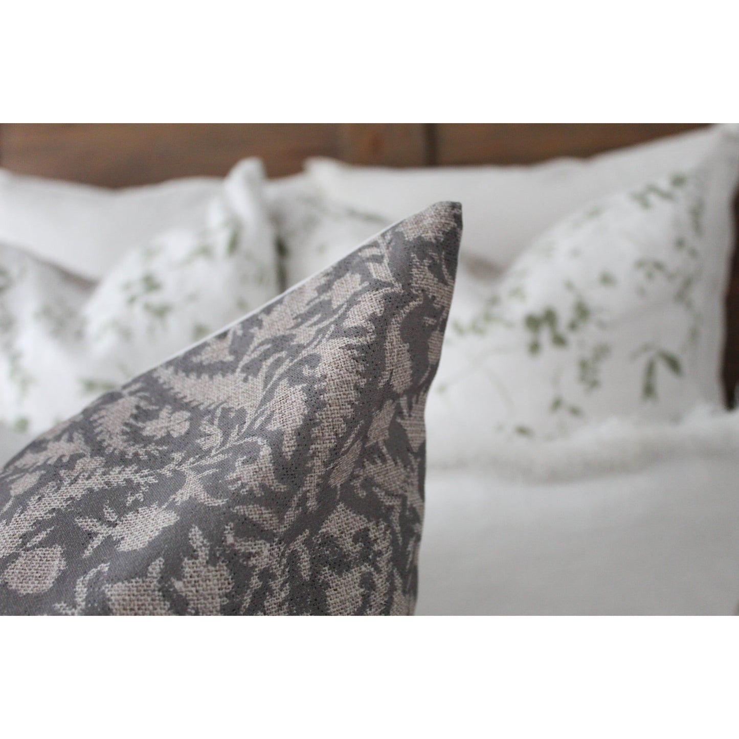 Floral cotton grey cotton country style cushion 45 x 45cm