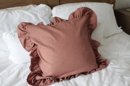 Blush ruffle cotton cushion 45 x 45