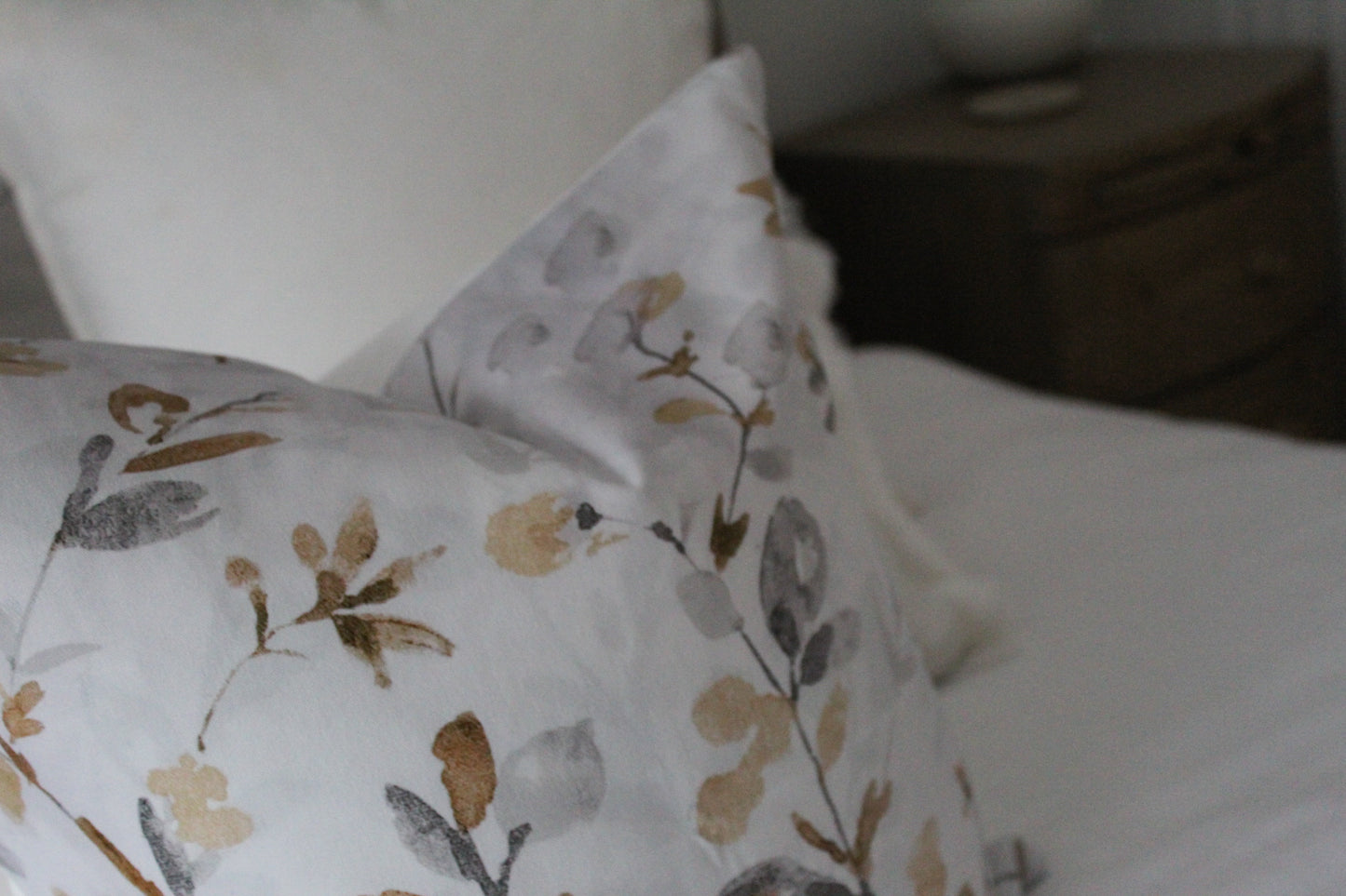Light grey floral print cotton cushion 45 x 45cm
