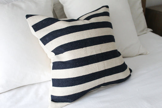 Striped Navy and beige cotton throw pillow 45x45cm