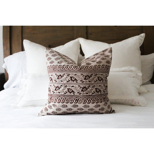 Vintage red floral patterned cotton cushion 45 x 45cm