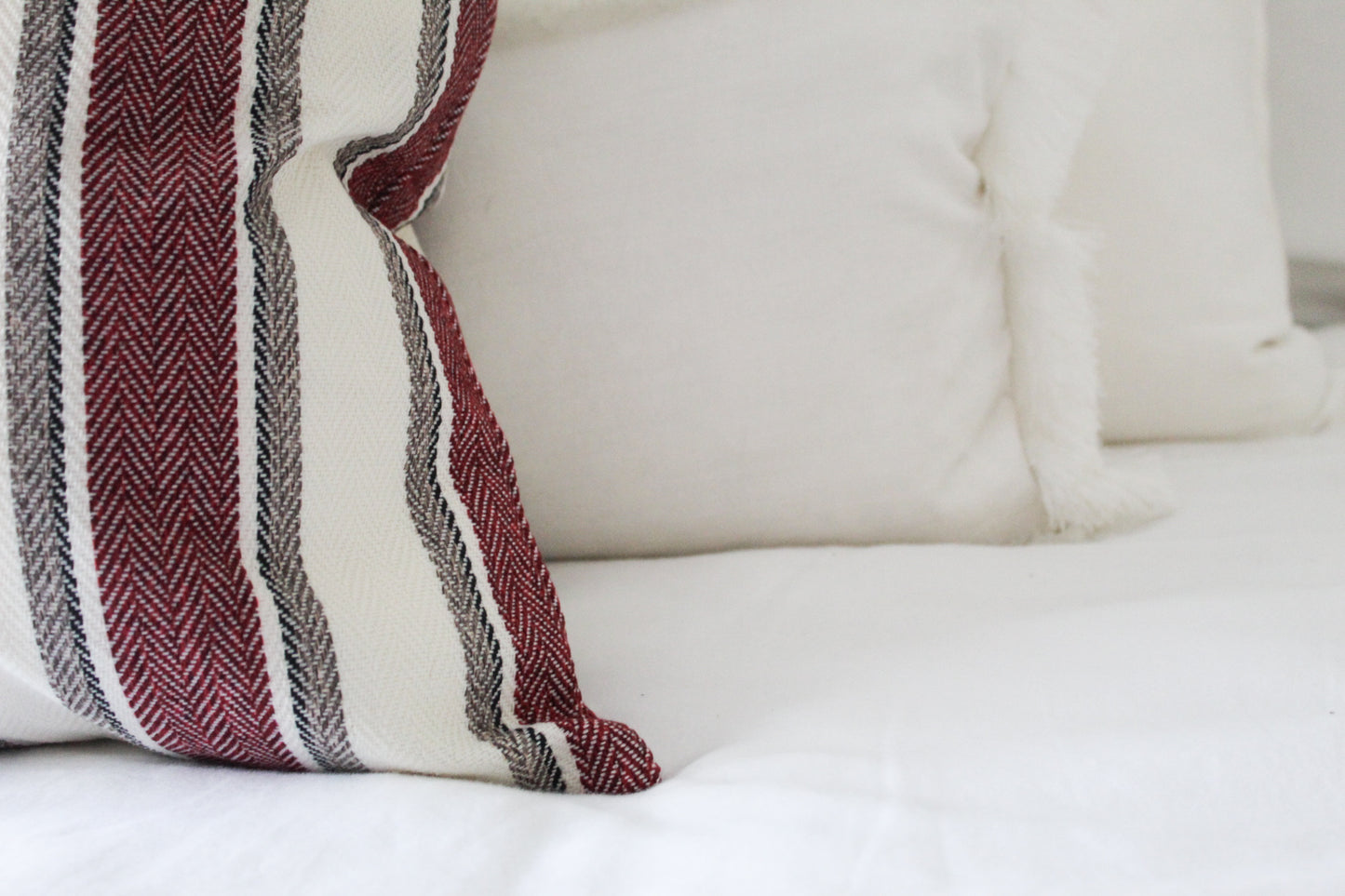 Red stripe tweed effect cotton cushion 45x45cm