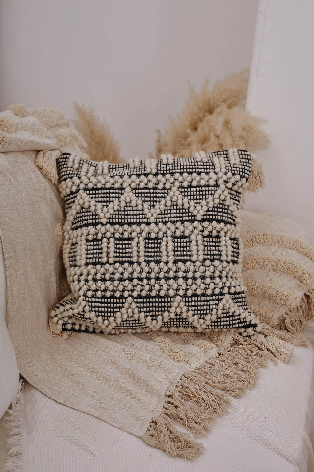 Black Tassel Handloom Cotton Cushion with tassels 45x45cm