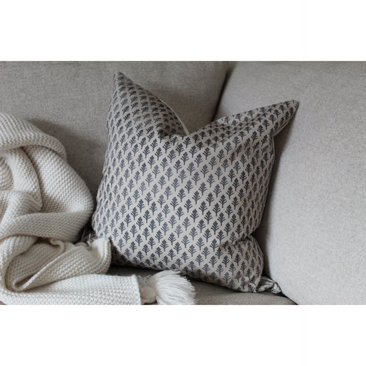 Beige and black floral cushion in cotton 45 x 45cm