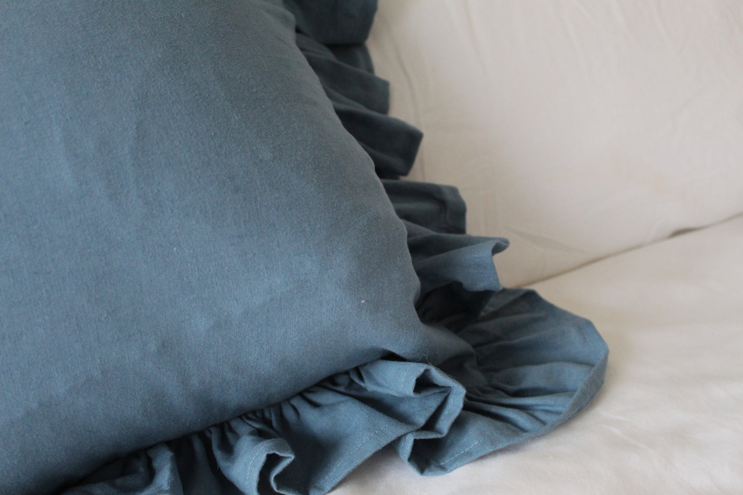 Blue ruffle linen Cushion 45 x 45cm