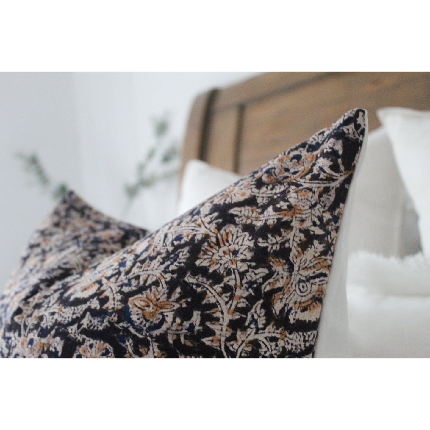 Brown floral print vintage cushion in cotton 45 x 45cm