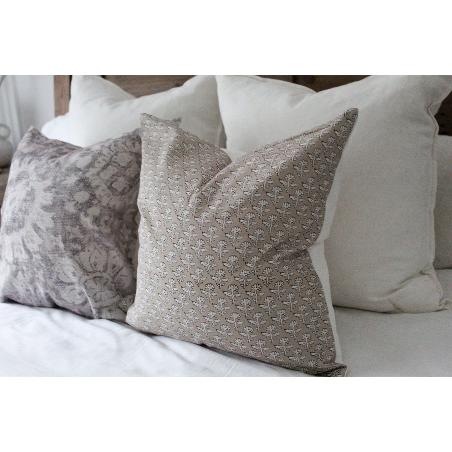 Beige and white country style cushion 45 x 45