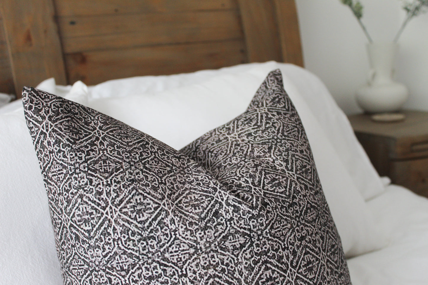Brown patterned cotton cushion with duck feather insert 45x45cm