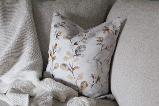 Light grey floral print cotton cushion 45 x 45cm