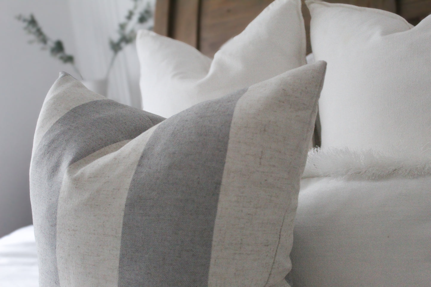 Grey wide stripe cotton cushion 45x45cm