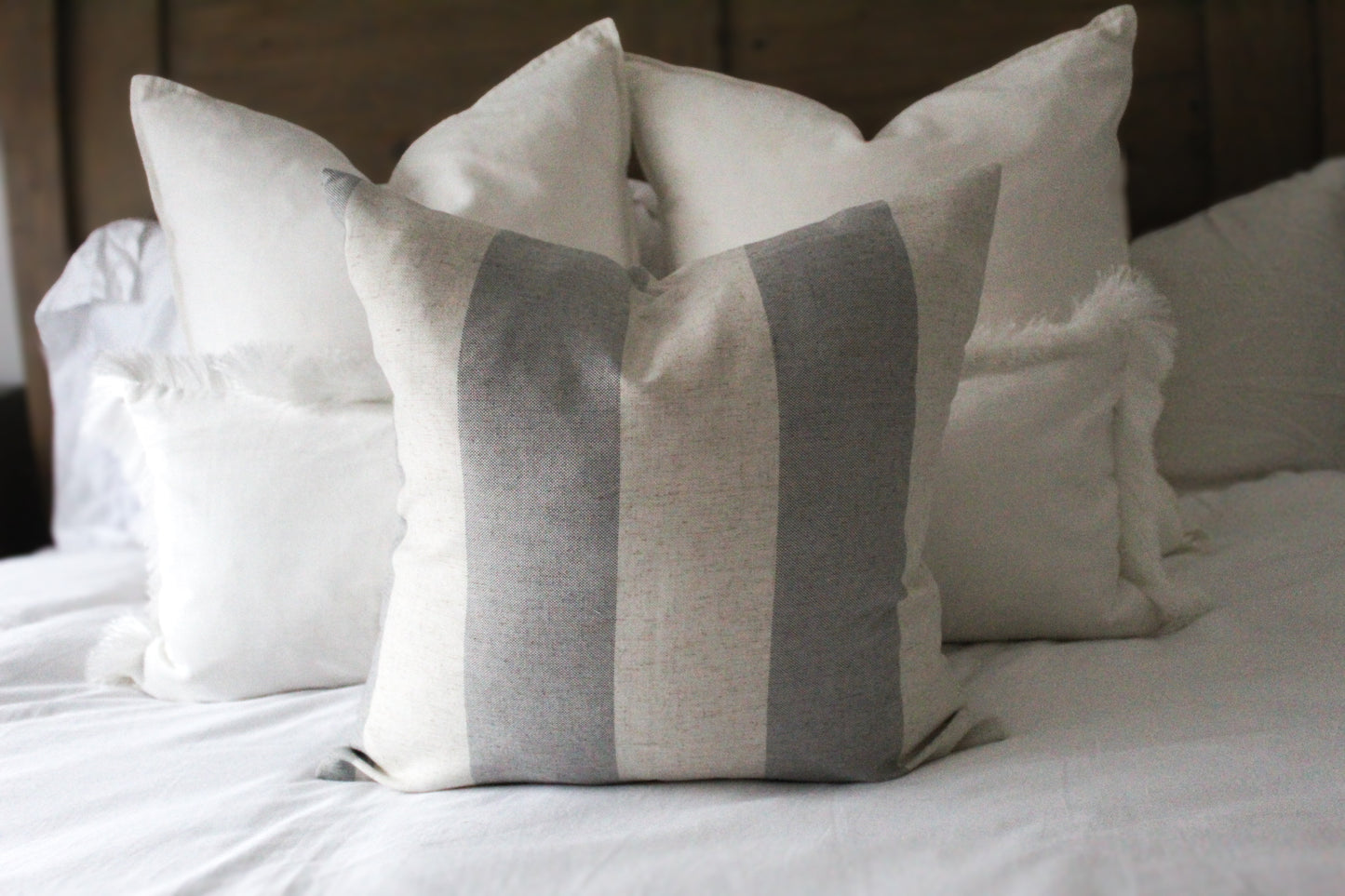 Grey wide stripe cotton cushion 45x45cm