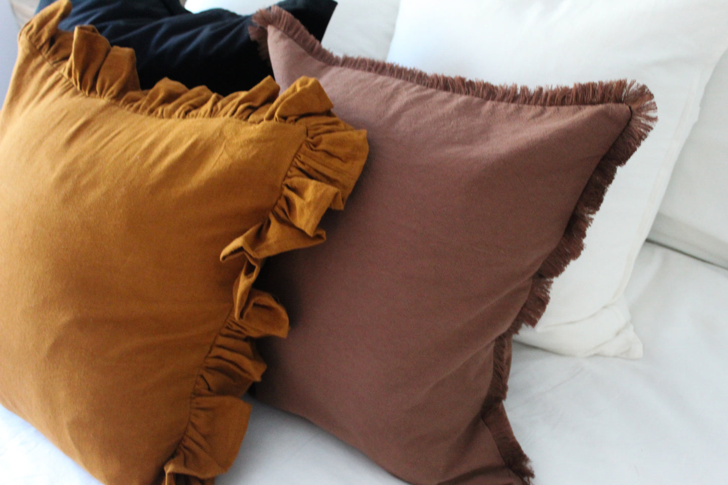 Brown fringe cotton cushion 45x45cm