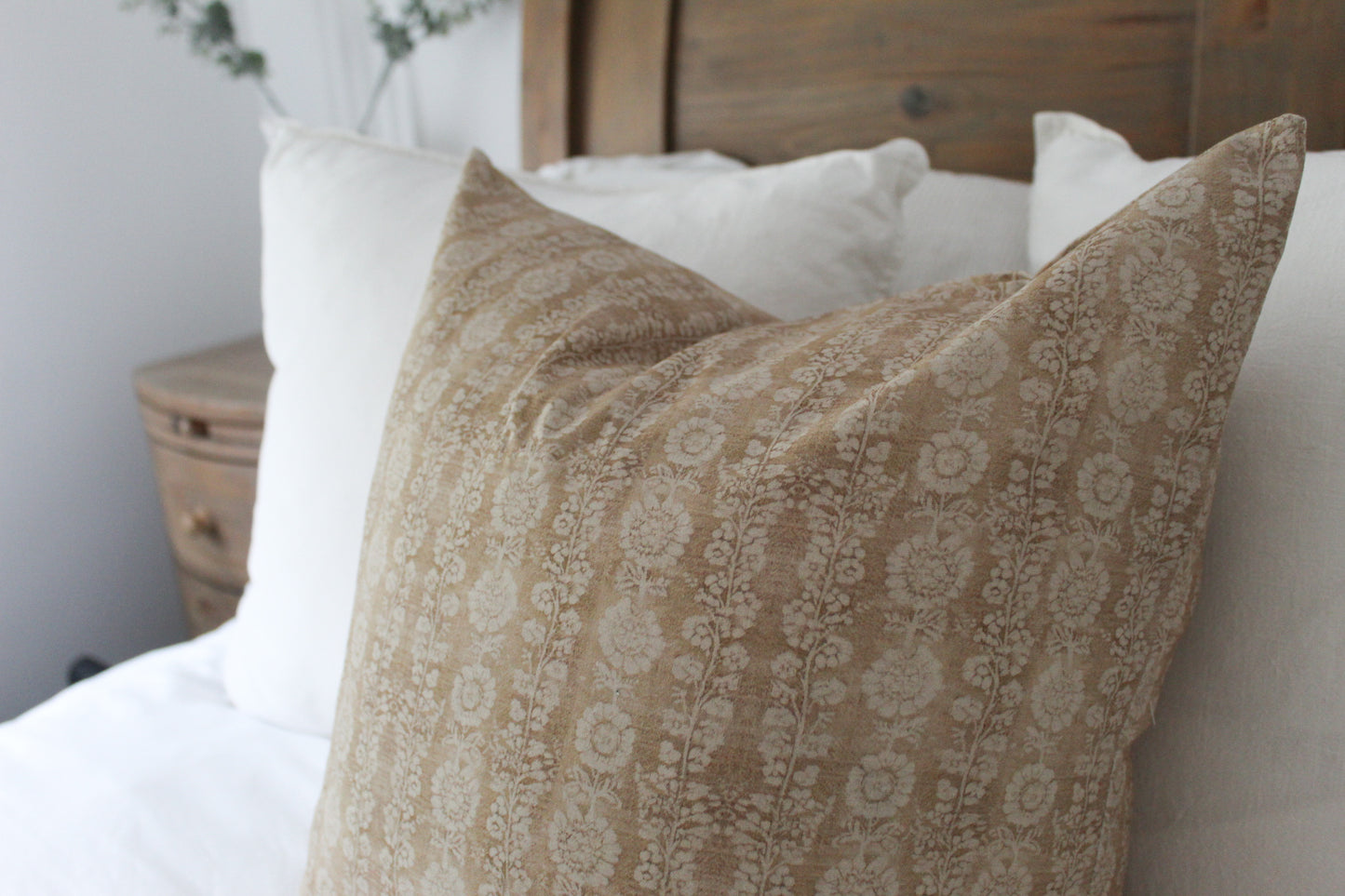Sand floral print cushion with feather insert 50x50cm