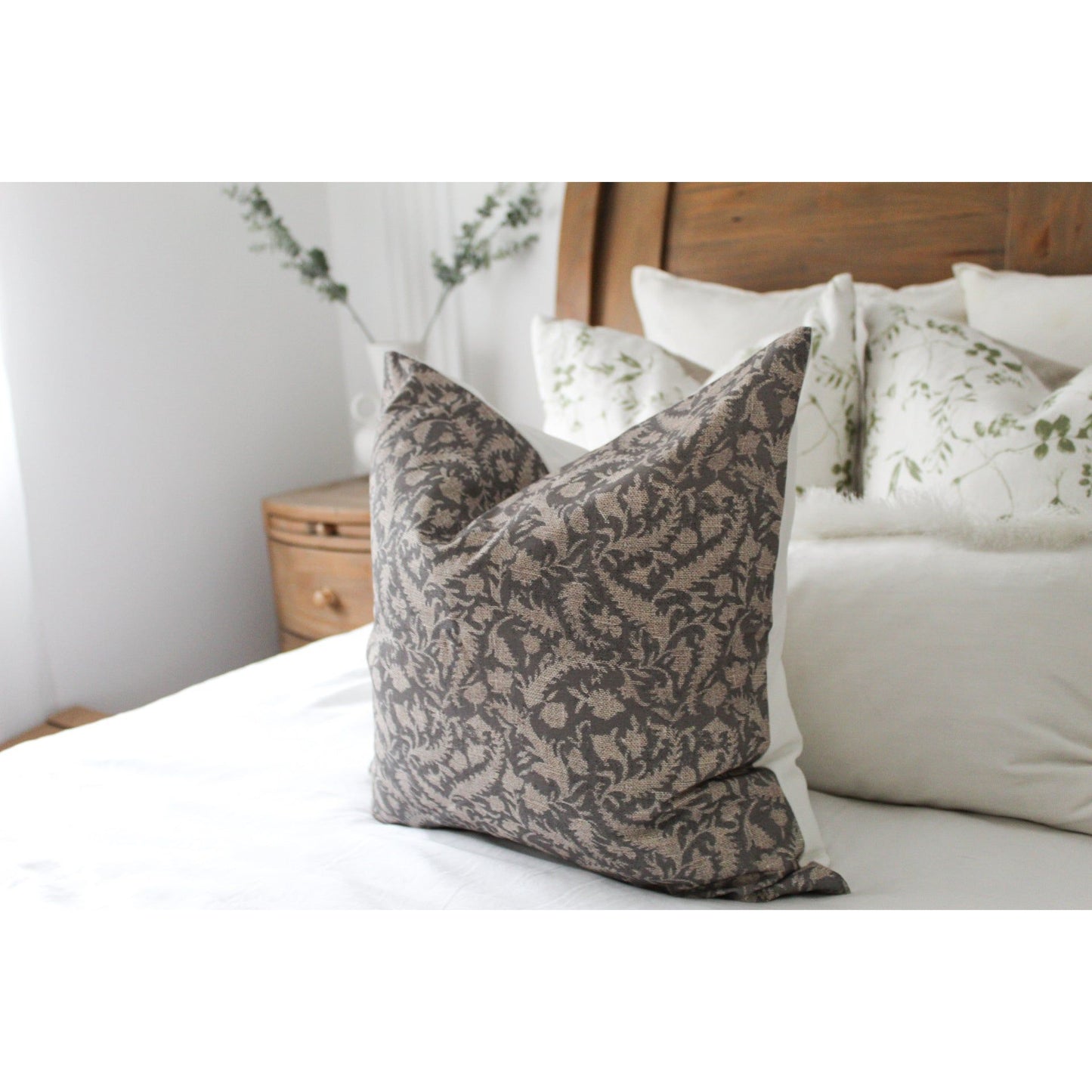 Floral cotton grey cotton country style cushion 45 x 45cm