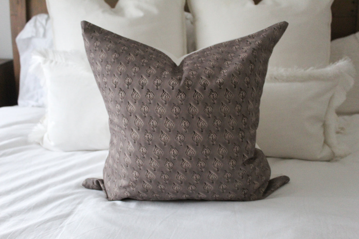 Leaf print brown cotton cushion 45x45cm