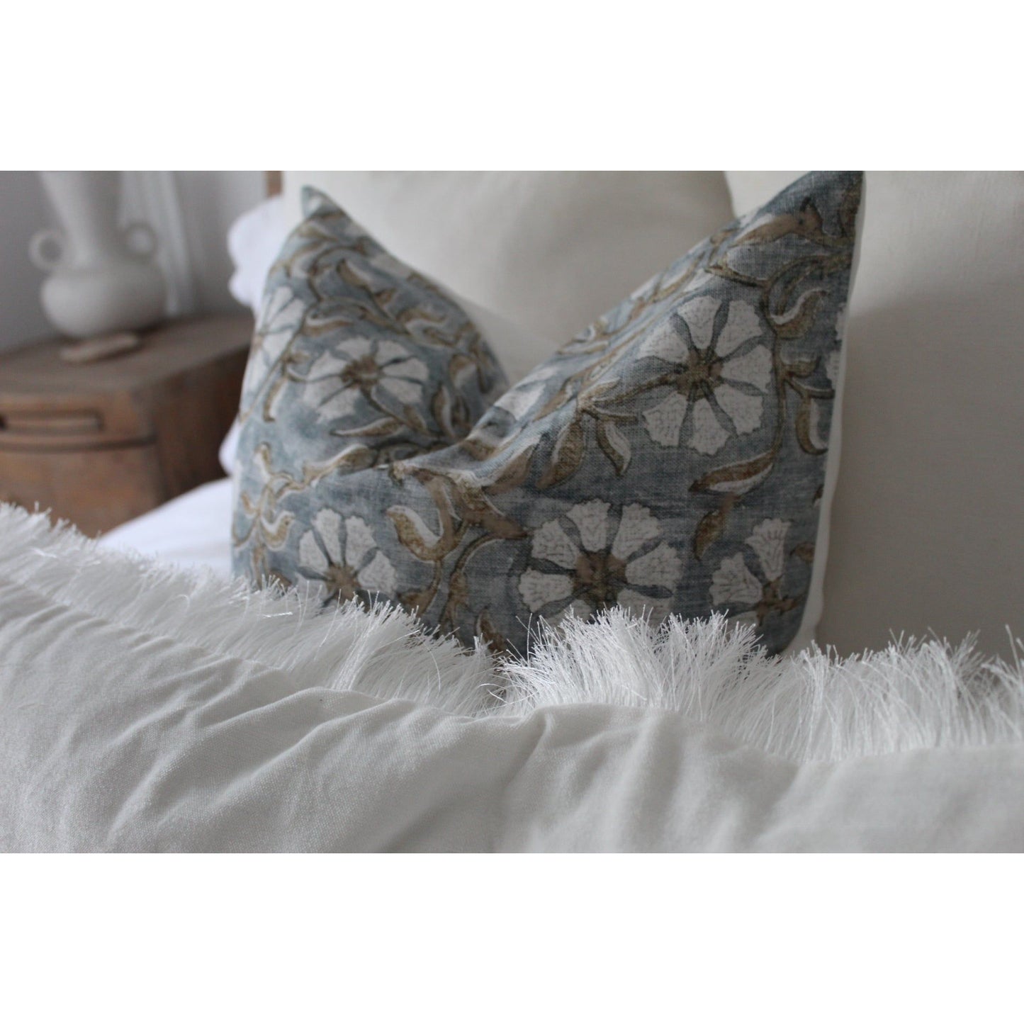 Floral blue French cotton cushion 45 x 45cm
