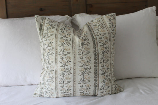 Floral stipe cotton cushion with duck feather insert 45x45cm