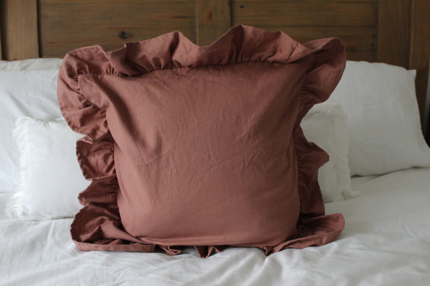 Blush ruffle cotton cushion 45 x 45