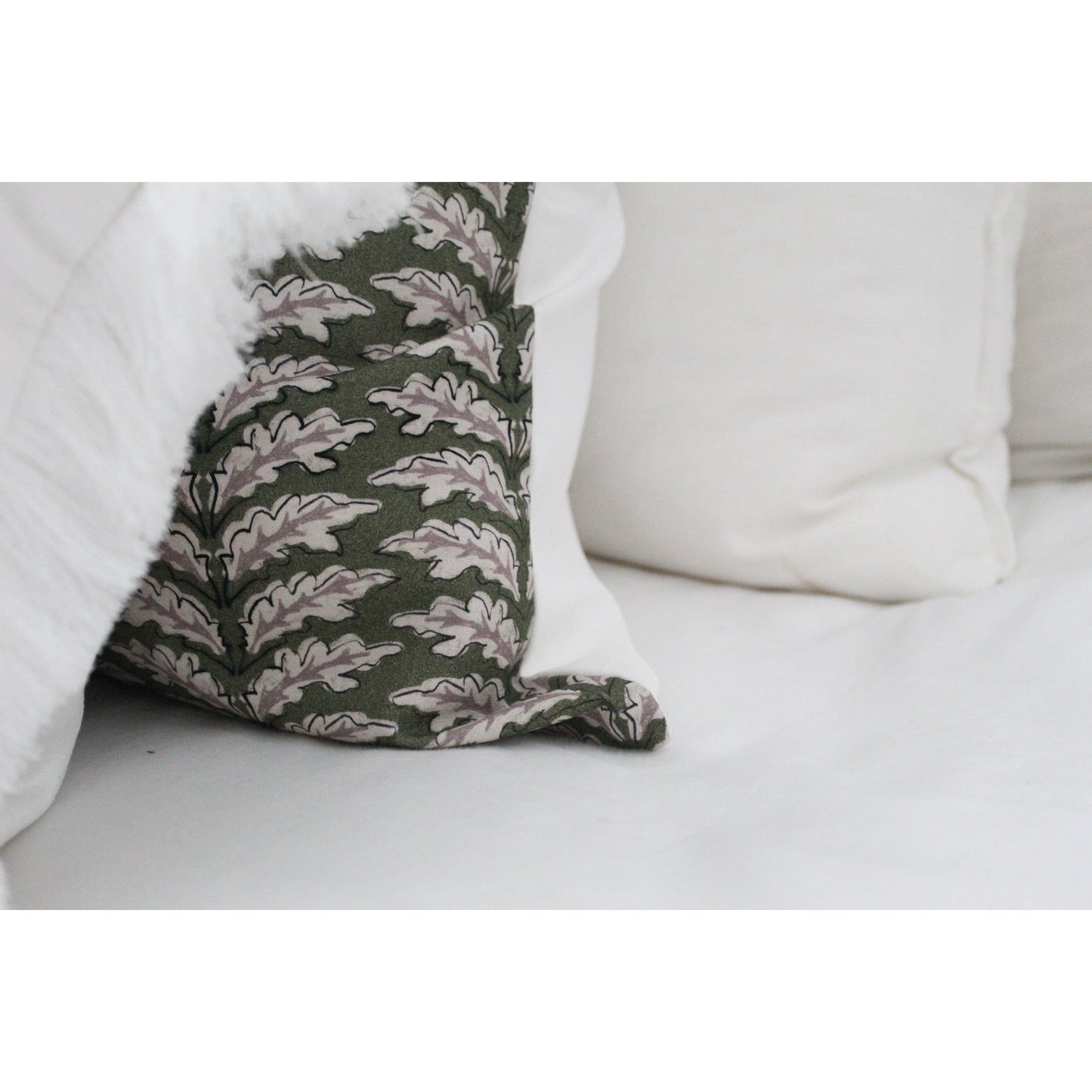 Green floral cotton cushion 50 x 50cm