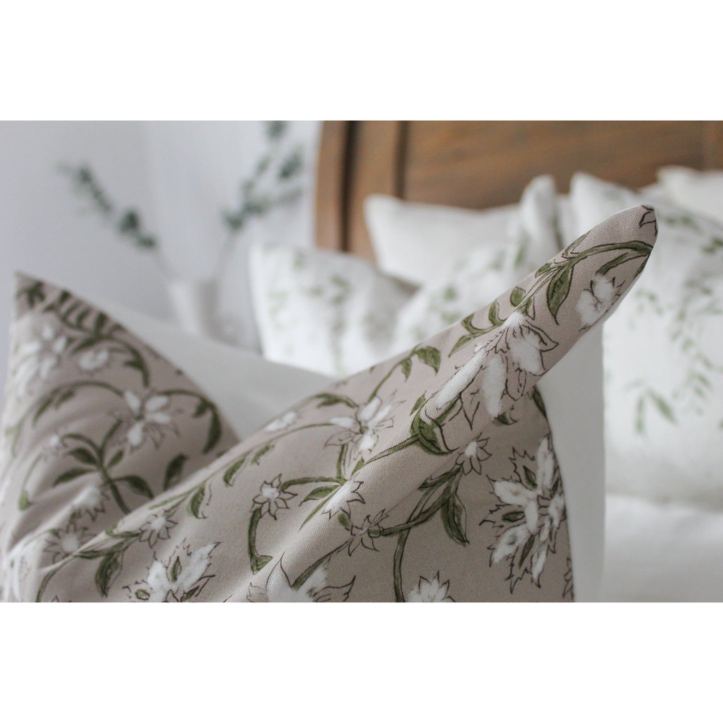 Natural floral print cushion 45 x 45cm in cotton