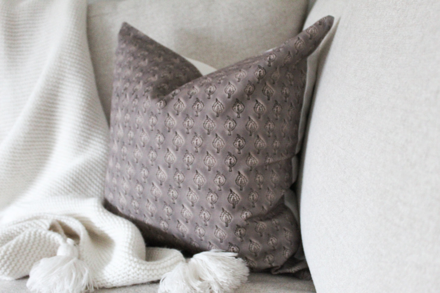 Leaf print brown cotton cushion 45x45cm