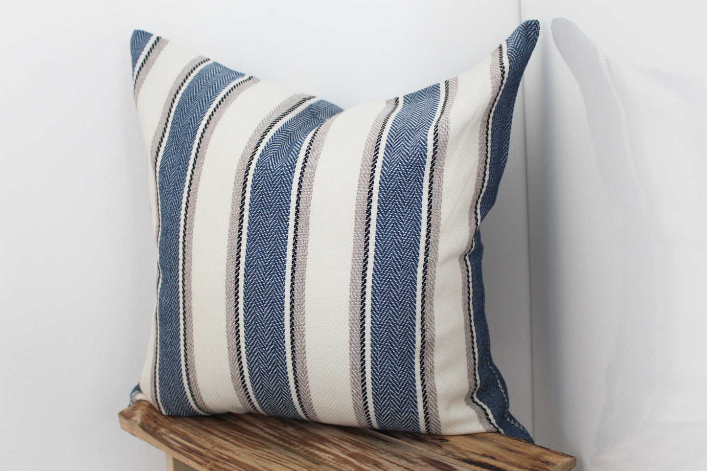 Navy stripe tweed effect cotton cushion 45x45cm