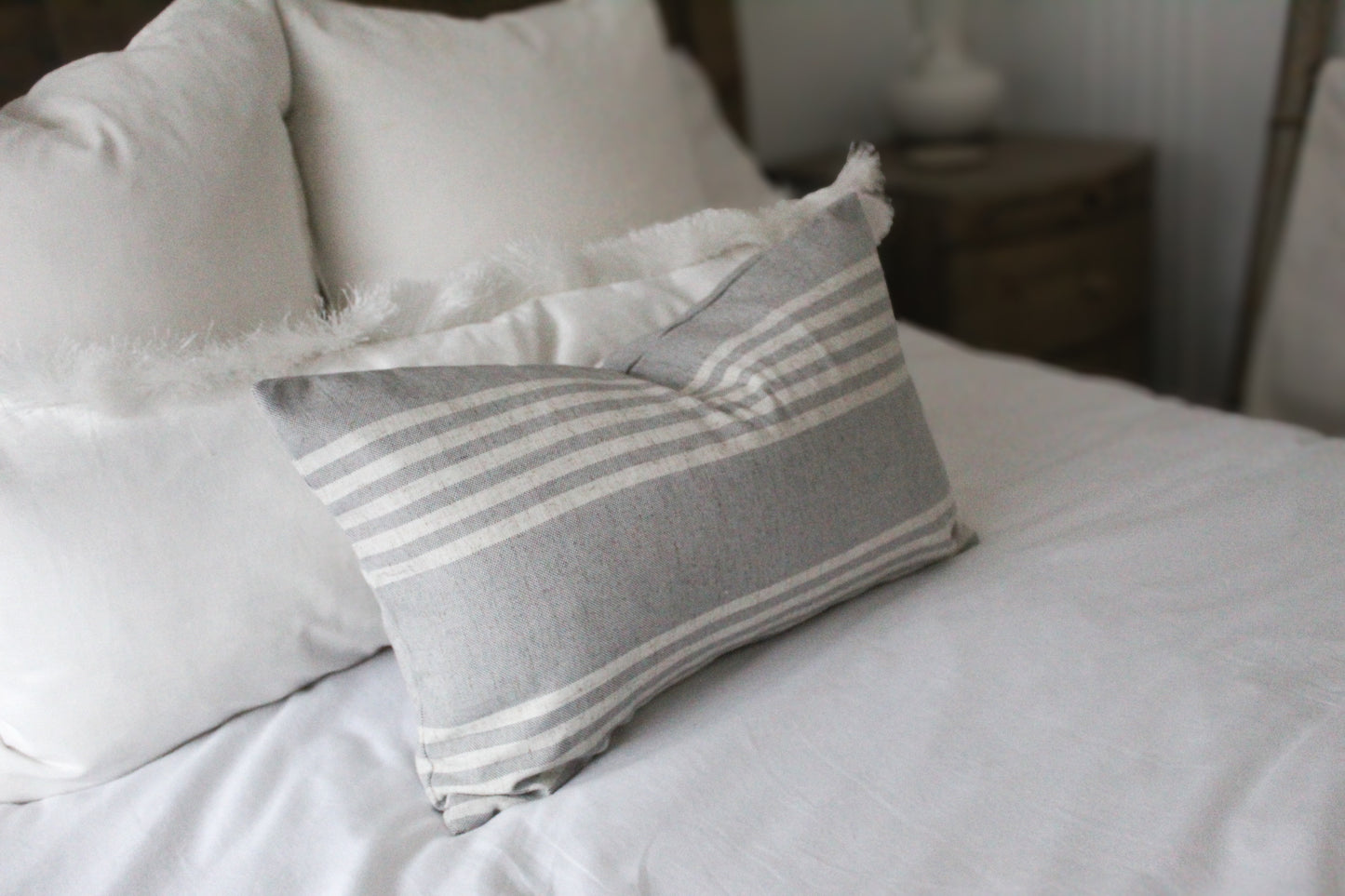 Light grey tickling lumbar cushion cover 50 x 30cm