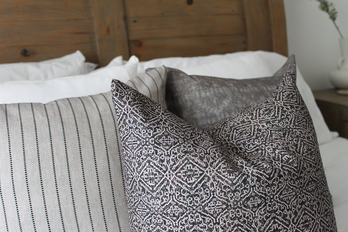 Brown patterned cotton cushion with duck feather insert 45x45cm