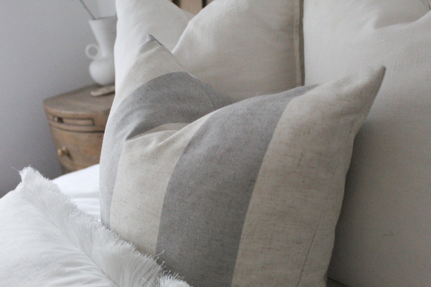 Grey wide stripe cotton cushion 45x45cm