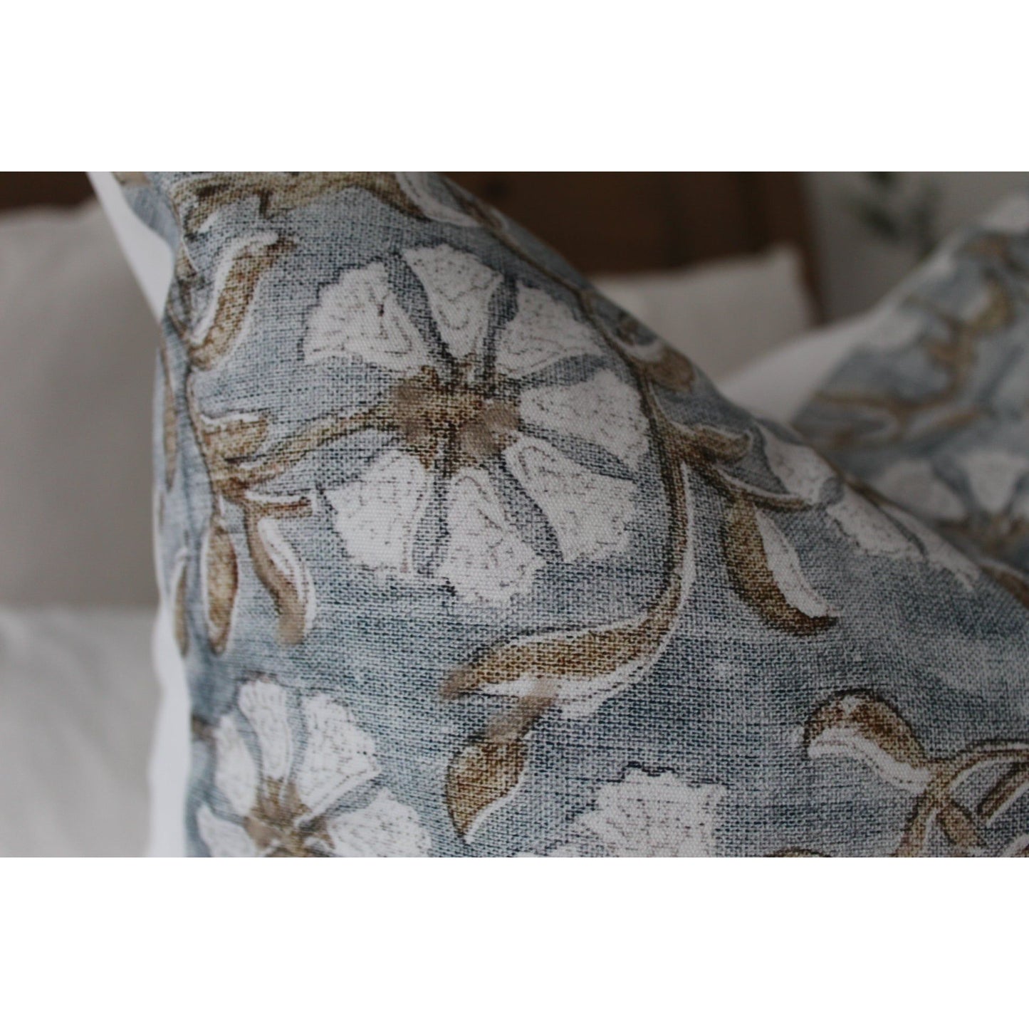 Floral blue French cotton cushion 45 x 45cm