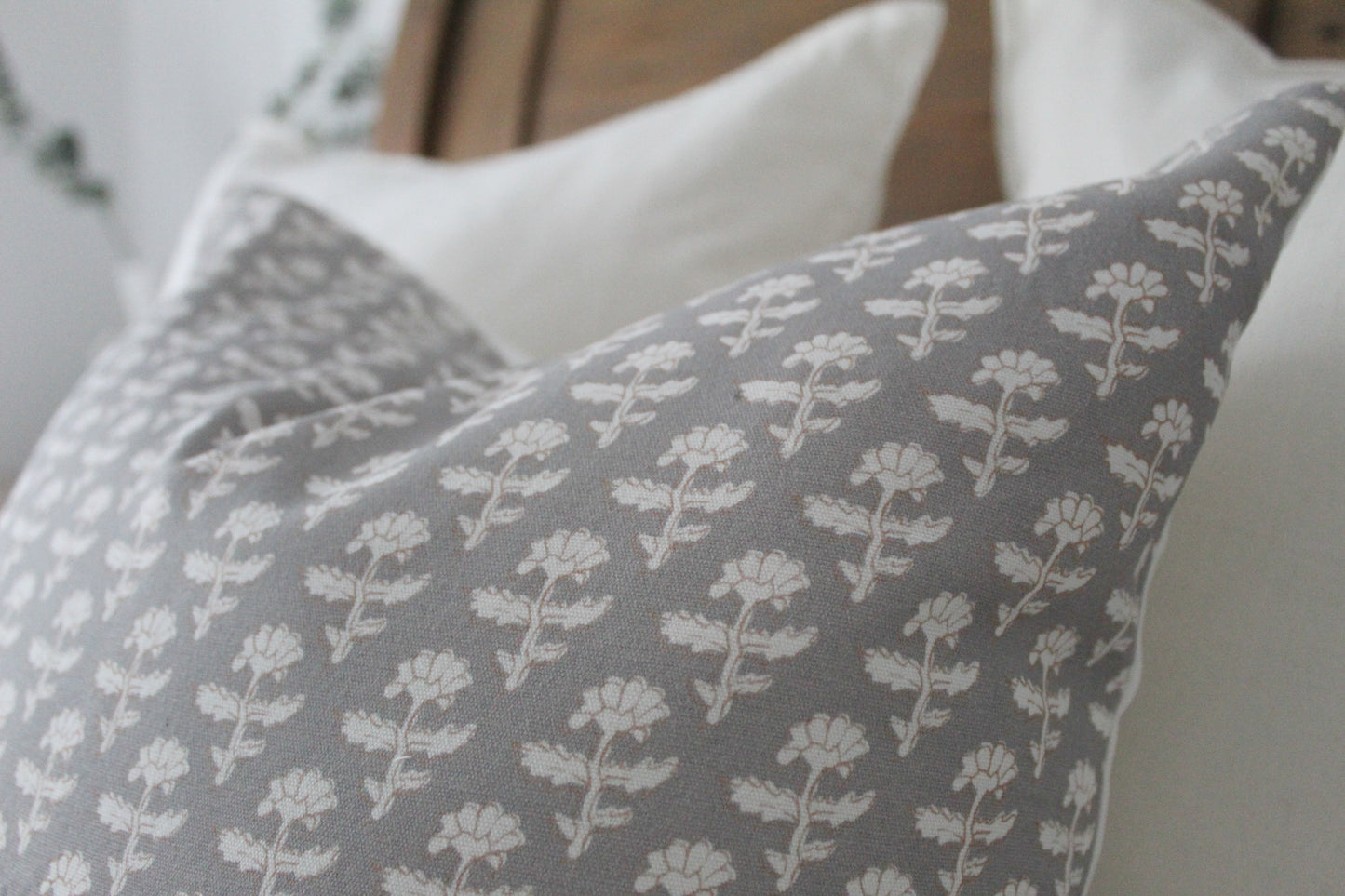Grey floral 45 x 45cm cotton cushion