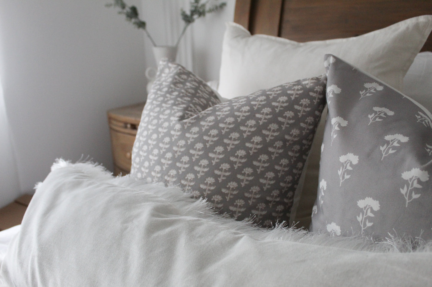 Grey floral 45 x 45cm cotton cushion