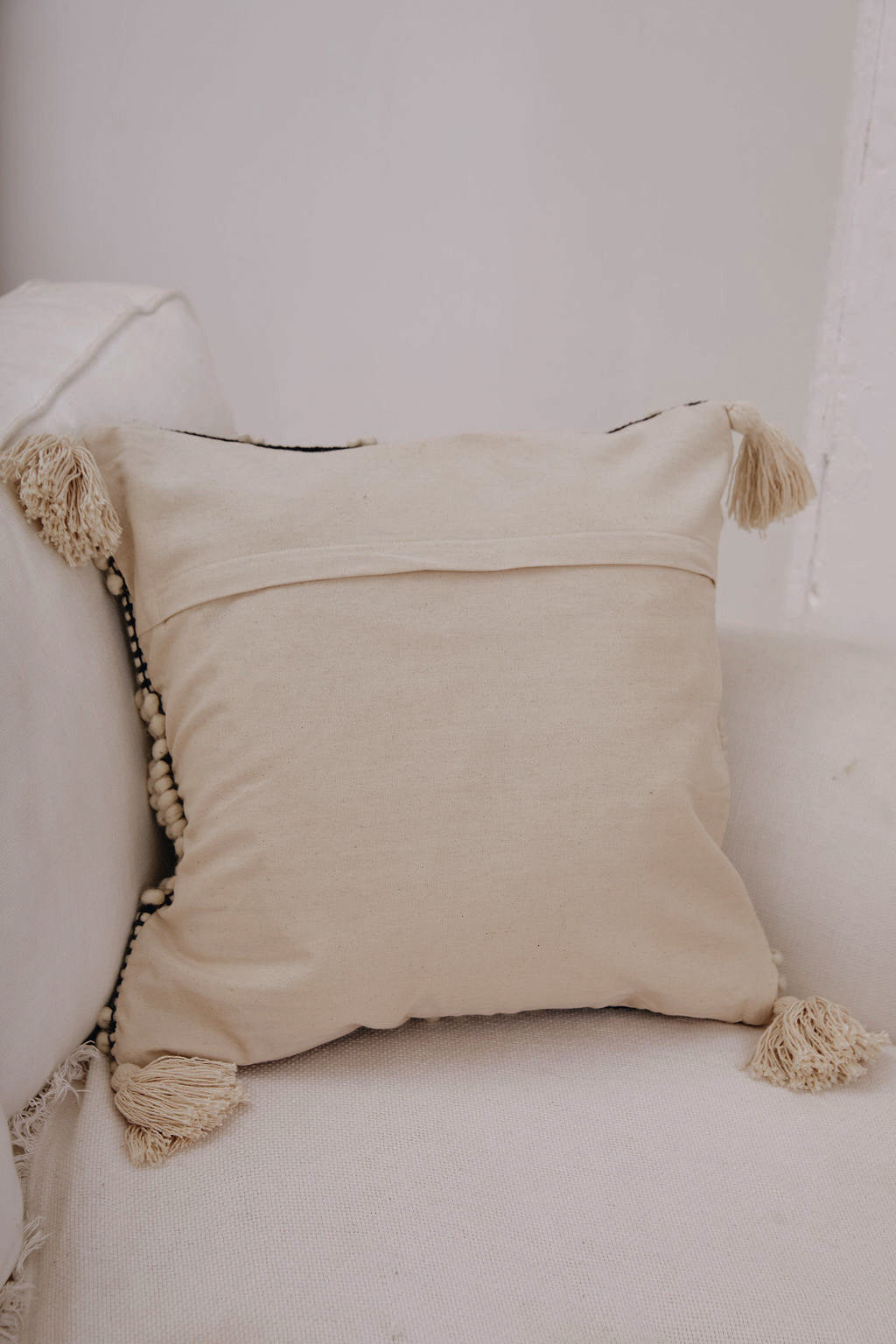 Black Tassel Handloom Cotton Cushion with tassels 45x45cm