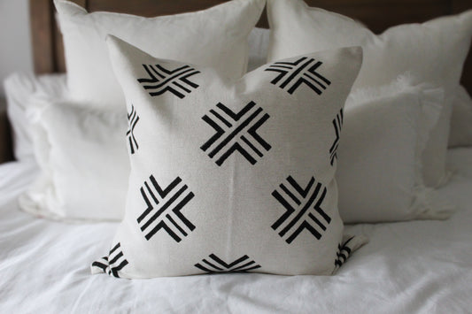 Ivory cross print cotton cushion 45x45cm