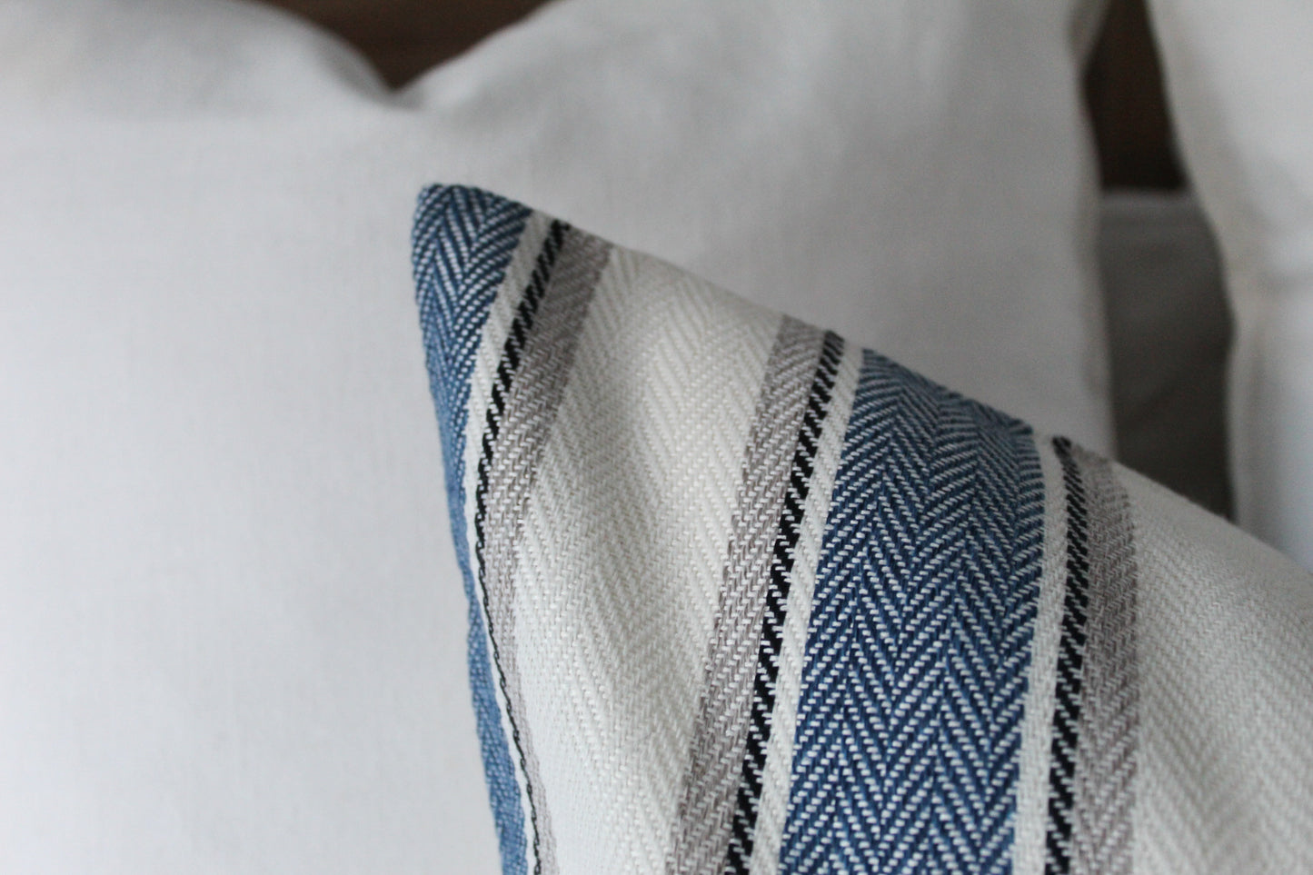 Navy stripe tweed effect cotton cushion 45x45cm