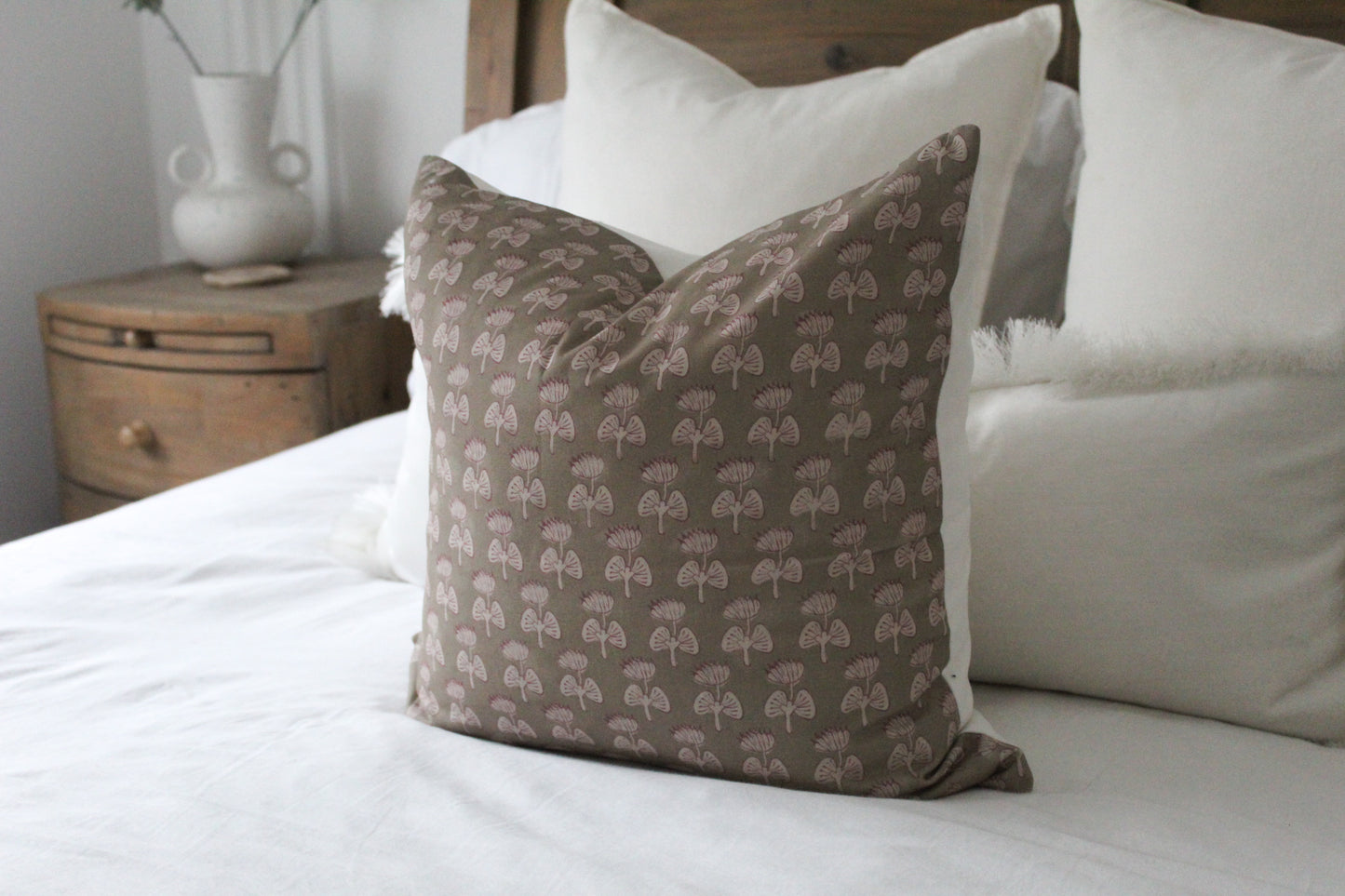Brown and pink bow cotton cushion 45 x 45cm