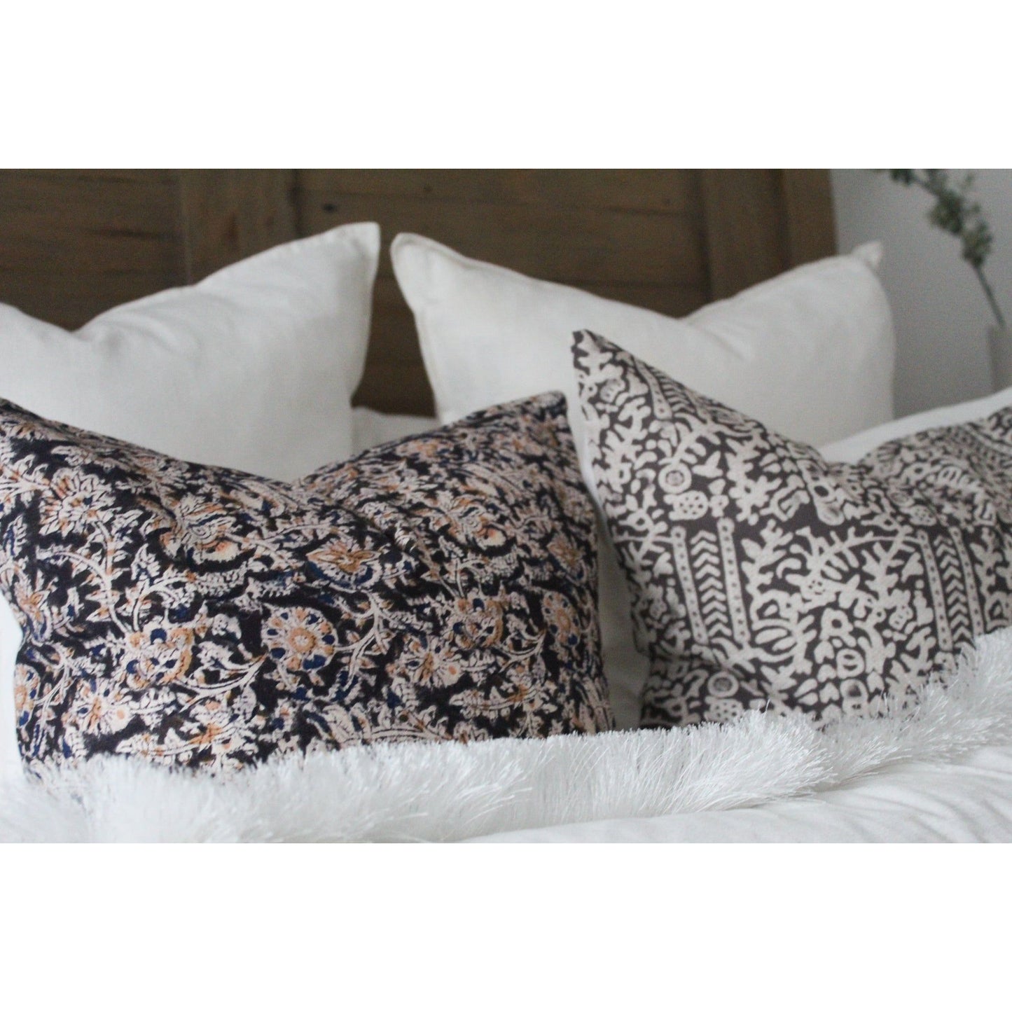 Brown floral print vintage cushion in cotton 45 x 45cm