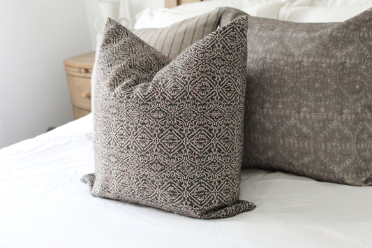 Brown patterned cotton cushion with duck feather insert 45x45cm