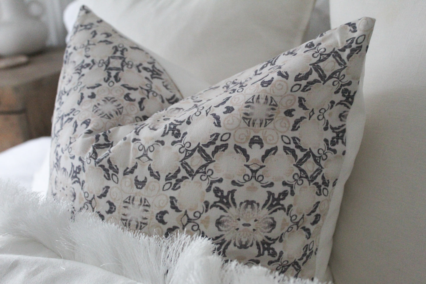 Neutral floral cotton 45 x 45cm country style cushion