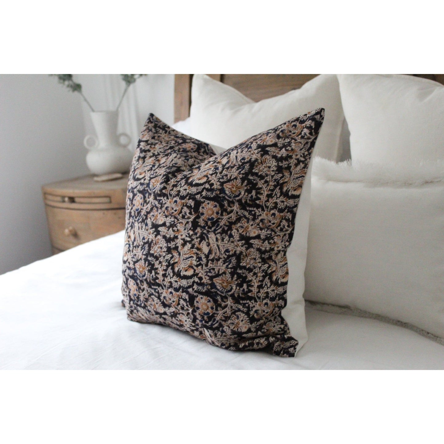 Brown floral print vintage cushion in cotton 45 x 45cm