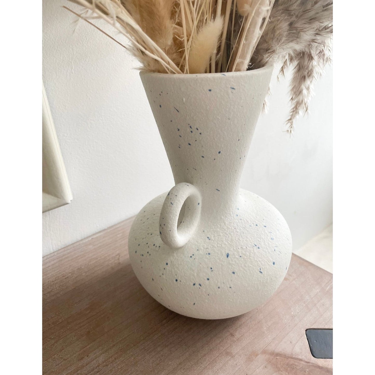 Large Ceramic jug vase with blue splatter