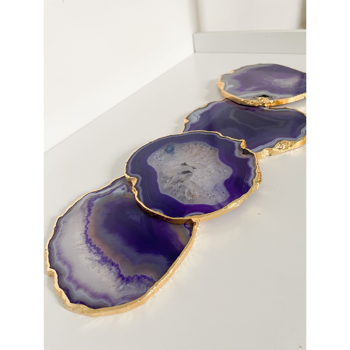 Purple Agate Stone Coasters with Gold Edge
