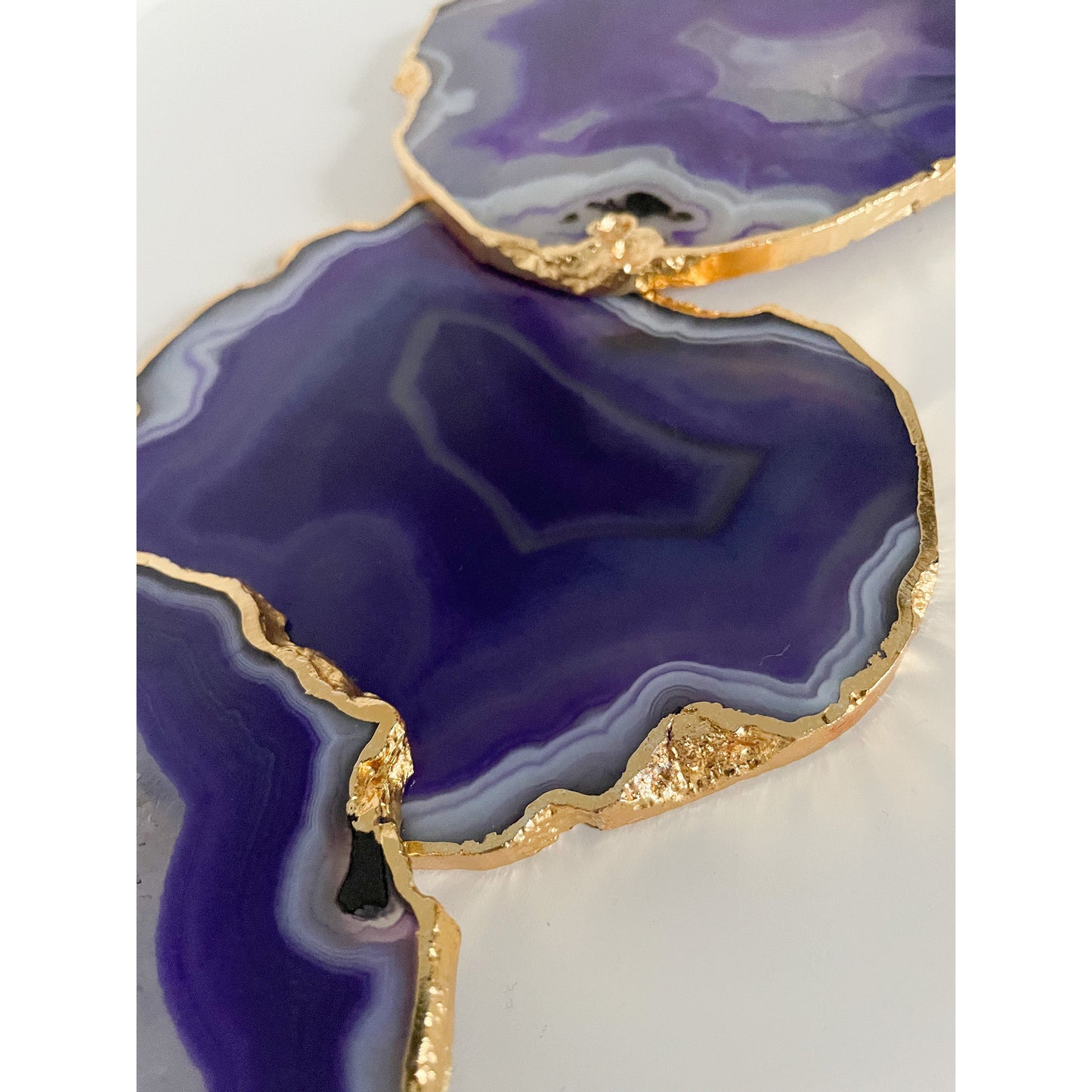 Purple Agate Stone Coasters with Gold Edge